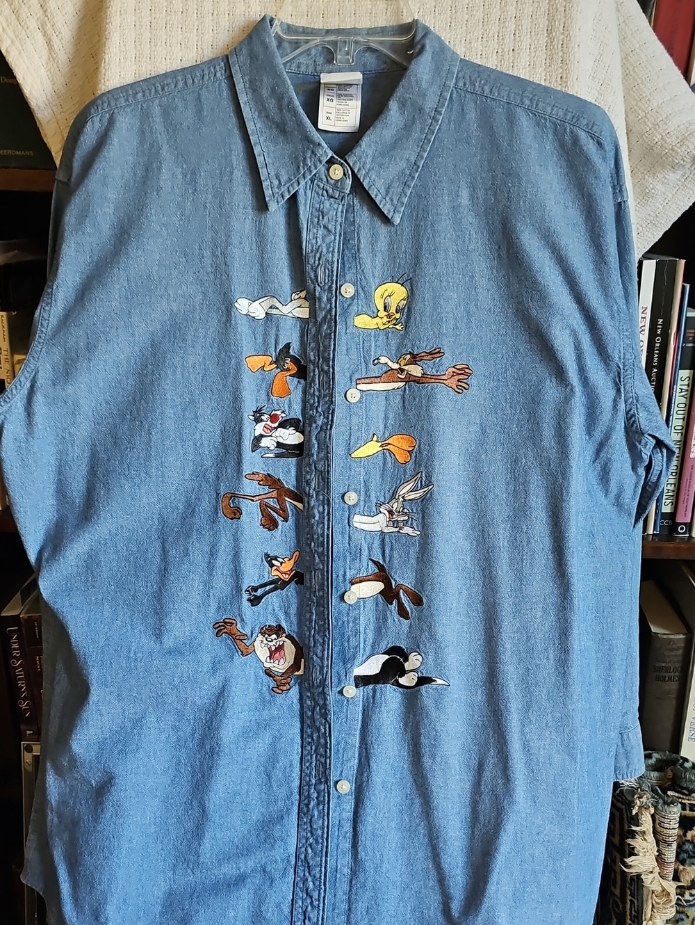 Wrangler Denim Button-Down Shirt with Looney Tunes Embroidery